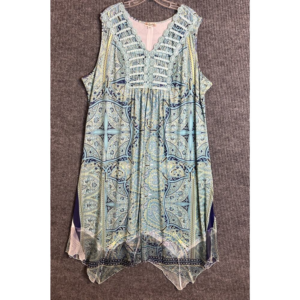 World Unity Womens Midi Dress Plus Size 2X Boho Paisley Crotchet Sleeveless